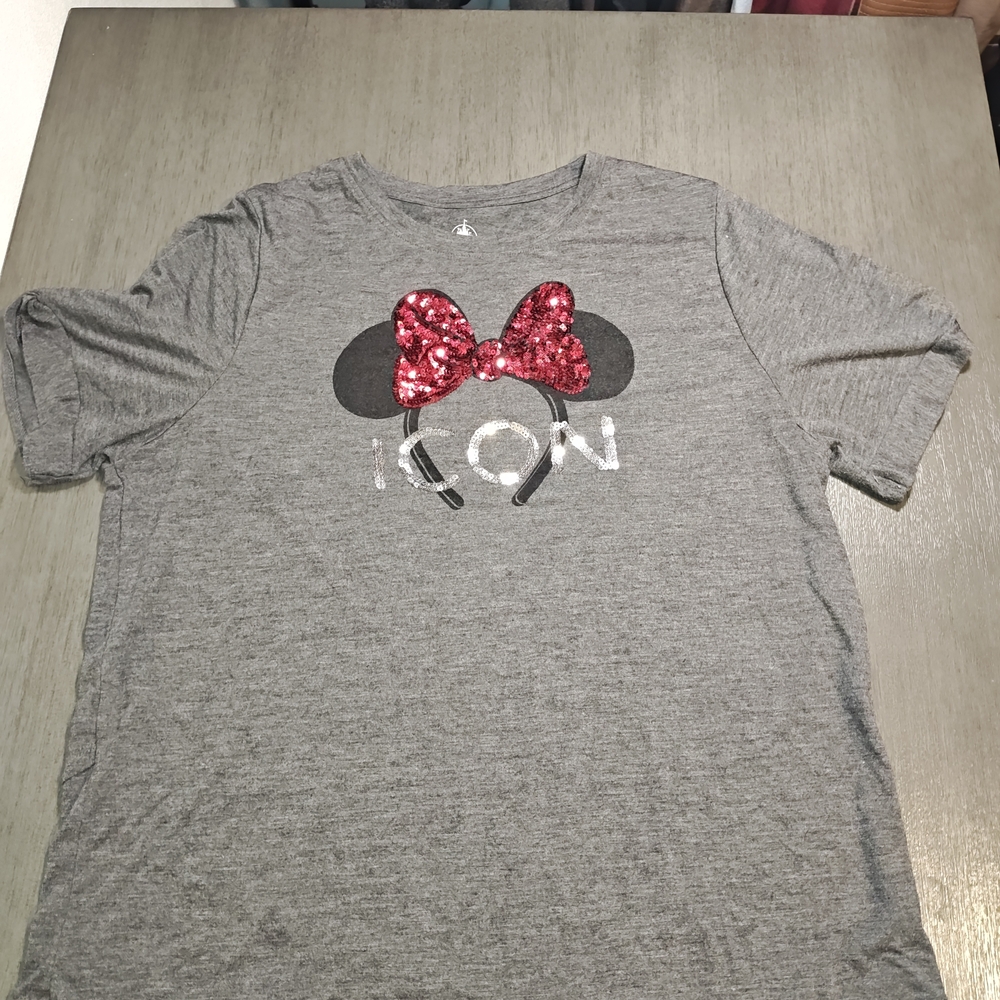 Disney Gray Tee with Red Sequin Minnie Bow